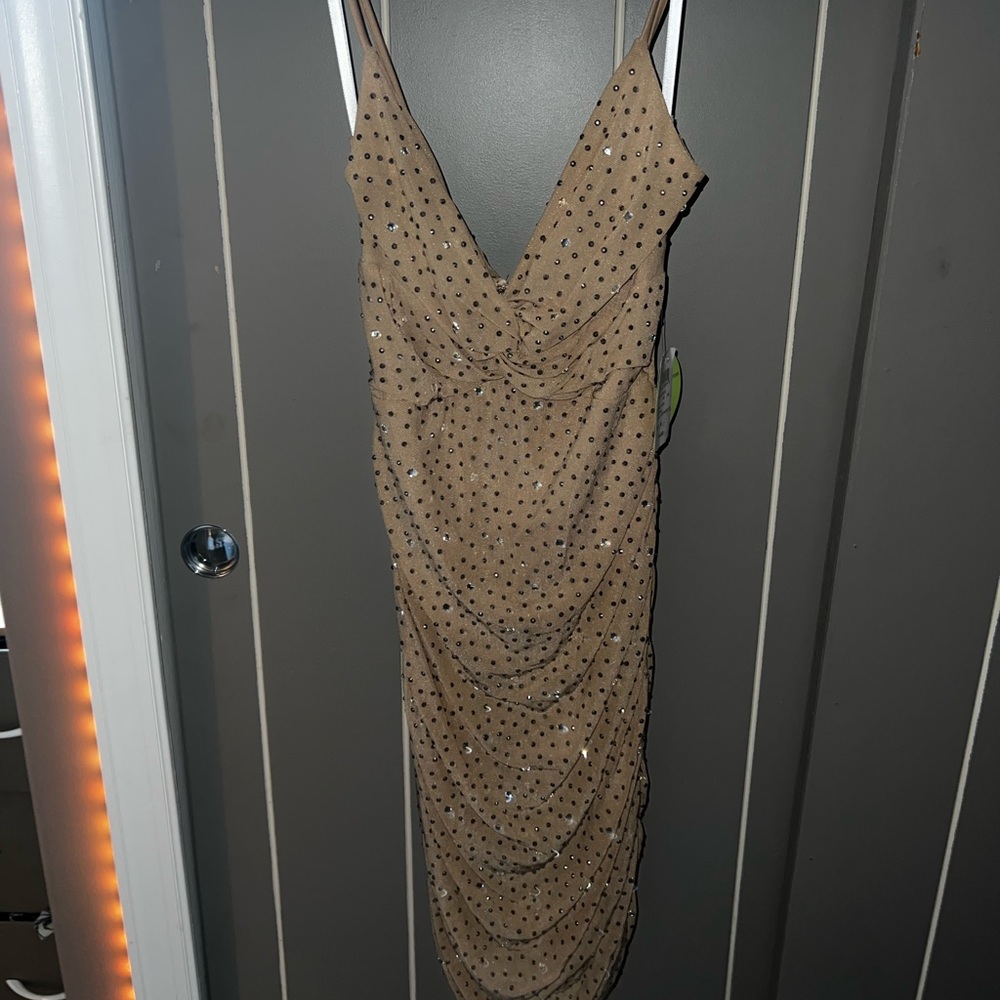 Nude Rhinestone mini Dress